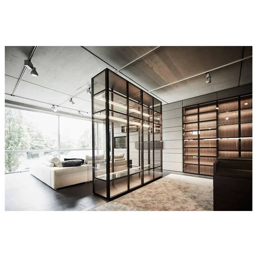 Yeni gelenler yatak odası mobilyası tasarım alüminyum depolama temperli cam kapi dolap dolapları