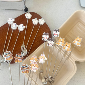 Cartoon Puppy Dessert <b>Spoon</b> And Fork Set 304 Stainless Steel Reusable <b>Coffee</b> Stirring <b>Spoon</b> Fruit Fork For Household Use - Product Image 1