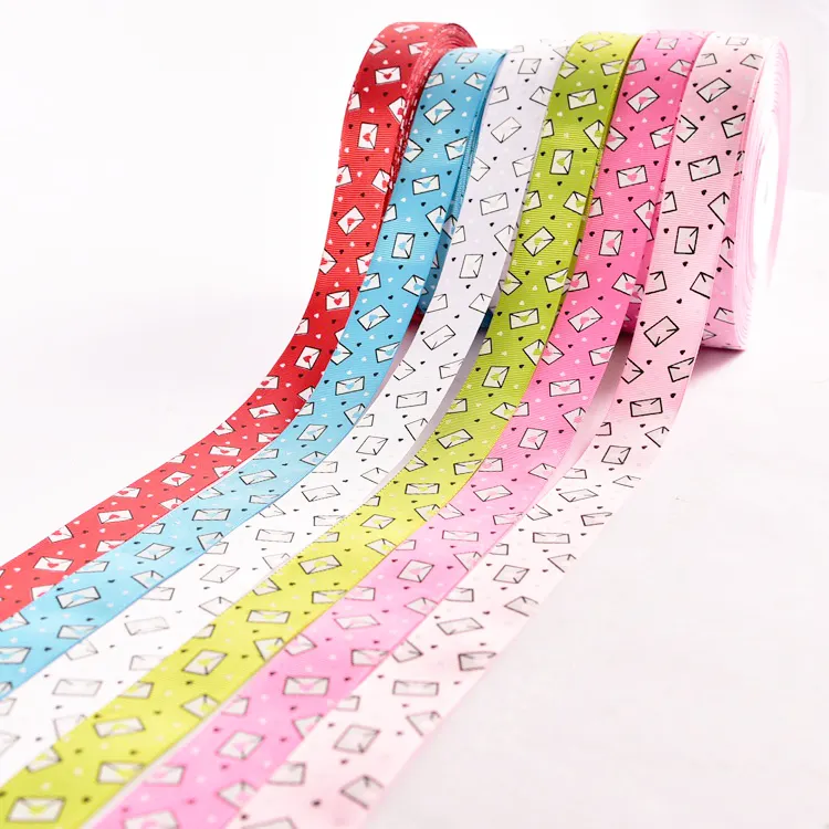 Benutzer definierte bunte Polyester 5/8 Zoll Zickzack Wärme übertragung Satin band Regenbogen Gros grain Band Rolle Stoff für Geschenk verpackung