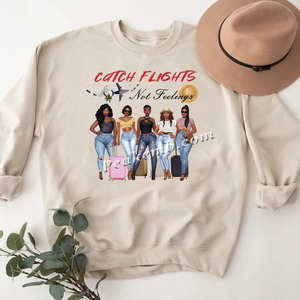 Nueva llegada Diseño personalizado Iron-On DTF Print Transferencia de prensa de calor para camisetas Impresión impermeable 'Catch Flights Not Feelings' - Product Image 6