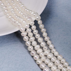 Großhandel 7-Zoll-Strang 6-7 mm AA Süßwasserperlen, Natürlich Gezüchtet, Weiß, Lose, Kartoffelform, Kostengünstig, 6-7 mm AA, für die Schmuckherstellung - Product Image 5