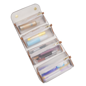 Sac à pinceaux de maquillage pliable en cuir PU, résistant à l'eau, grande pochette de rangement cosmétique portable, organiseur de voyage, étui avec logo personnalisé - Product Image 3