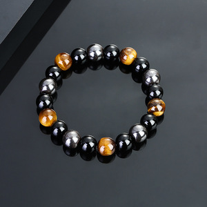 Bracelet porte-bonheur pour couple en pierre naturelle de fer noir de 8 mm, perles sur cordon élastique, bracelet de luxe abordable - Product Image 6