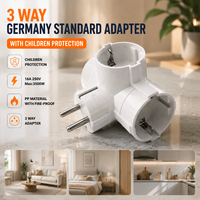 Enchufe Schuko Estándar Alemán de 3 Vías con Adaptador de Enchufe y Protección Infantil, 16A 250V Máx. 3500W, Resistente al Fuego, IP20, CE, GS, RoHS
