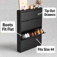 Meuble à chaussures moderne anti-poussière ultra-mince 10 cm en acier avec système de rangement coulissant, facile à nettoyer, hauteur réglable, 4 niveaux, pour entrée et couloir