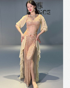 Ensemble de costumes professionnels avec haut à manches longues et jupe à paillettes brillantes pour la <span class=keywords><strong>danse</strong></span> <span class=keywords><strong>orientale</strong></span> - Product Image 5