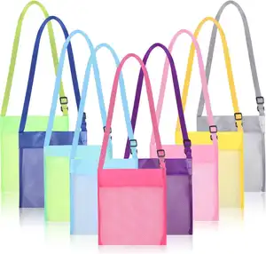 도매 공장 가격 휴대용 어린이 모래 장난감 보관 메쉬 비치 가방 조정 가능한 스트랩과 다채로운 메쉬 조개 가방