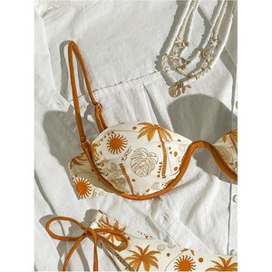 Conjunto de bikini tropical de 2 piezas para mujer FOXA, traje de baño bohemio con tirantes finos y ribete en contraste - Product Image 3