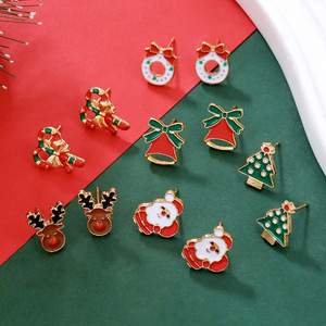Christmas Stud Earrings Zinc Alloy Reindeer Gingerbread Noel Tree Snowflake Gift Unisex Fashion Jewelry - Product Image 3