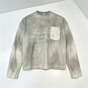 T-shirt da uomo personalizzata a maniche lunghe in cotone pesante, vestibilità ampia, con stampa grafica, stile vintage, lavaggio effetto invecchiato - Product Image 2