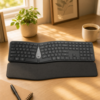 Clavier ergonomique sans fil à trois modes avec fonction 2.4G et Bluetooth, compatible avec les systèmes Windows 10 et Mac OS X