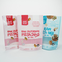 Sachet refermable personnalisé à faible MOQ avec fenêtre transparente et logo, pour emballage alimentaire de noix grillées, fruits secs, gâteaux, pains et biscuits