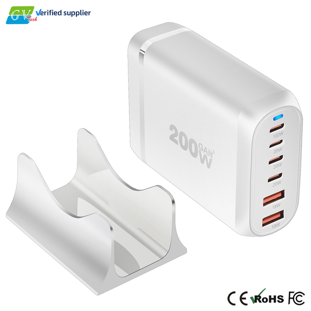 GaN PD Charger Hub 200W 4*Type-C+2*USB 6-Port Output Fast Charging Station Power Supply Adapter Eco-Friendly for Laptop Mobile