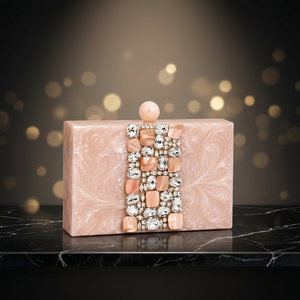Bolso de Mano Rectangular Rosa de Resina con Decoración de Perlas y Diamantes de Imitación, Estilo Bohemio, para Mesa de Boda, Origen Uttar Pradesh, Personalizado - Product Image 1