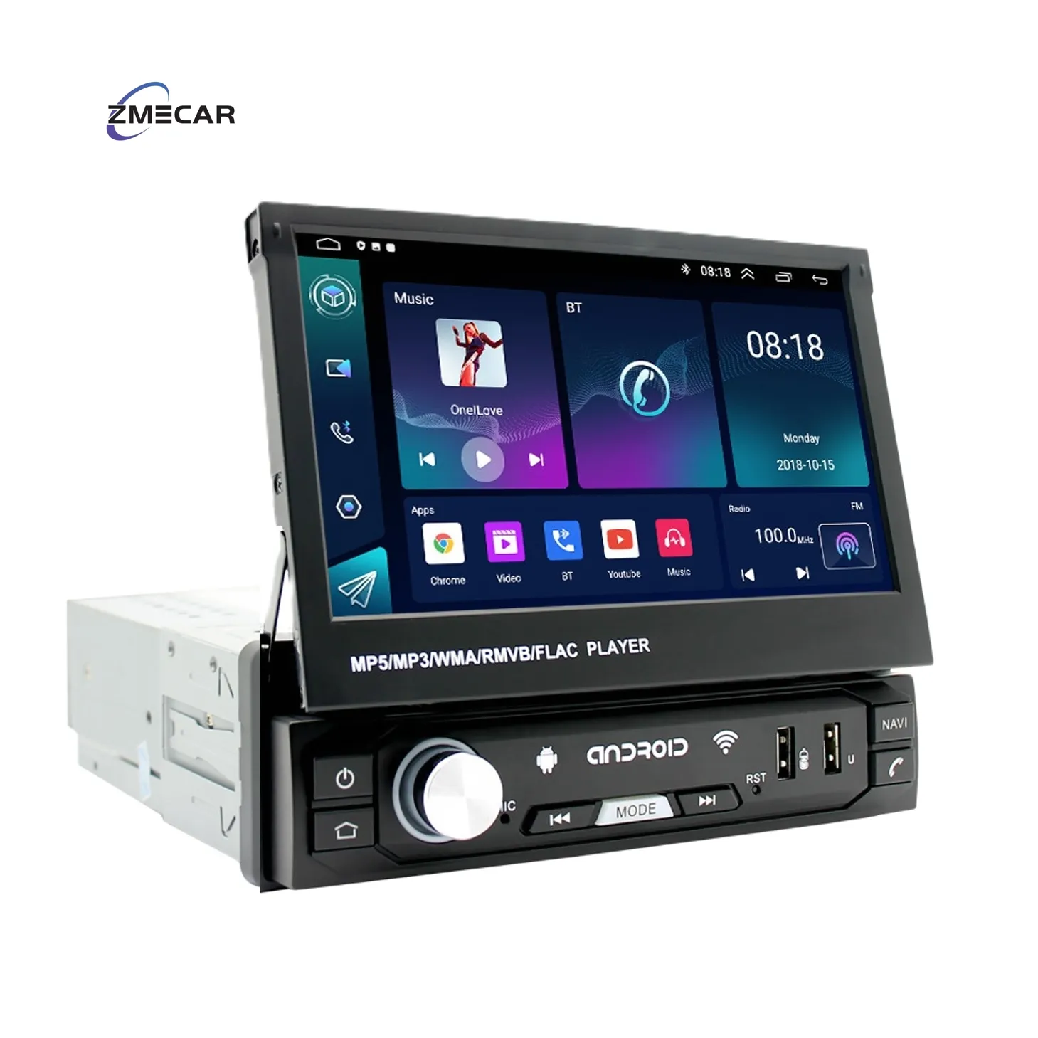 Retractable Touch Screen Car Stereo MP5 player Carplay Android Auto Mirror link BT Video FM 1Din Reversing image Car Radio