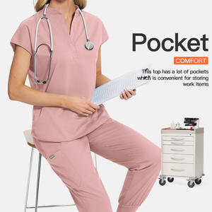 Conjuntos de Uniformes Médicos para Mujer/<span class=keywords><strong>Hombre</strong></span>, Cuello Alto con Cierre, Color Sólido, Poliéster, Parte Superior y Pantalones para Uso Hospitalario - Product Image 5