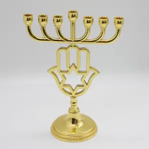 Gold Metal Hamsa Shabbat Menorah Beautifully Crafted Metal Craft For Judaica Gift