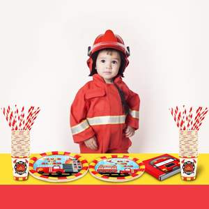 Assiettes en papier jetables OEM de 9 pouces, conception de camion de pompiers CMJN, fournitures de fête de style moderne et de vente chaude pour le banquet de l'équipe d'anniversaire - Product Image 5