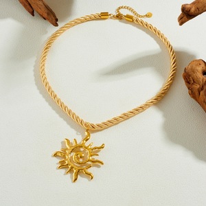 Sun Pendant Necklace Gold Plated Stainless Steel Braided Rope Chain Vintage Jewelry Daily Wear Gift Accessory - Product Image 3
