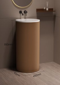 Lavabo a <span class=keywords><strong>colonna</strong></span> in pietra artificiale scanalato, lavabo cilindrico a <span class=keywords><strong>colonna</strong></span> <span class=keywords><strong>con</strong></span> nervature, lavabo moderno da terra per <span class=keywords><strong>bagno</strong></span> - Product Image 2