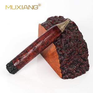MUXIANG Wood Cigarette Pipe Briar Straight Type Hand Carved Tobacco Pipe Men's 3mm Filter - Product Image 1