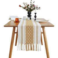 Chemin de table en coton et lin jacquard tissé, motif végétal moderne, luxe, noir et blanc, écologique, réutilisable