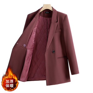 Women's Black Suit Set Solid Color Polyester <b>Winter</b> Warm Casual Workwear With Pocket - Product Image 4