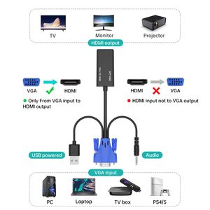 MT-VIKI <strong>VGA</strong> <strong>to</strong> HDMI <strong>Adapter</strong>, 1080P <strong>Converter</strong> With Audio+USB Power (1 Pack) - Product Image 3