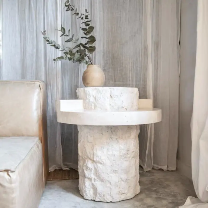 Idao modern ışık lüks yüksek ve düşük kombinasyonu oturma odası yuvarlak çay masası doğal mermer sehpa