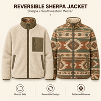 Veste tissée réversible pour homme style sud-ouest, en polaire Sherpa, manteau d'hiver chaud à fermeture éclair intégrale pour l'extérieur, marque privée OEM ODM