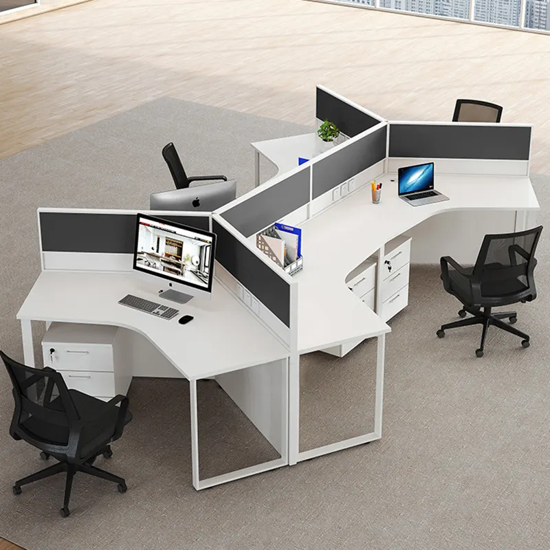 新しいオフィスデスクコンビネーションコーナースタッフスクリーンワークステーションテーブルコンピューターセスクオフィスLタイプ4人用オフィス家具