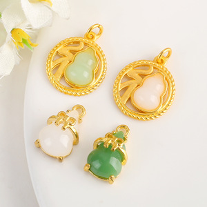 Gold Inlaid Jade Gourd Pendant 17X10mm 17X20mm DIY Jewelry Findings <b>Necklace</b> Ornament Agate Material - Product Image 3