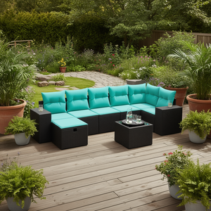 Set di Divani da Esterno in Polyrattan Nero Moderno con Cuscini, Arredamento per 8 Persone, Design Contemporaneo - Product Image 2