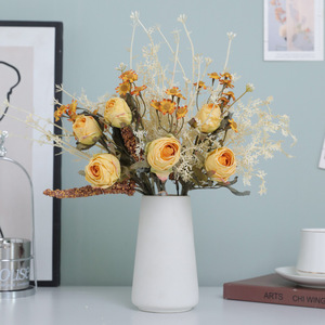 Bouquet de roses et de marguerites artificielles Ruilisi, rose champagne, café, jaune foncé, fleurs en soie, décoration d'intérieur, accessoires de mariage - Product Image 3