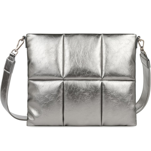 Étui pour ordinateur portable rembourré avec bandoulière, compatible avec les ordinateurs de 15 à 16 pouces, pochette en cuir argenté rembourrée - Product Image 1