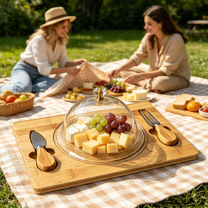 Bamboo Cheese <b>Board</b> Set With Lid And <b>Tools</b> For Serving And Storage - Product Image 2