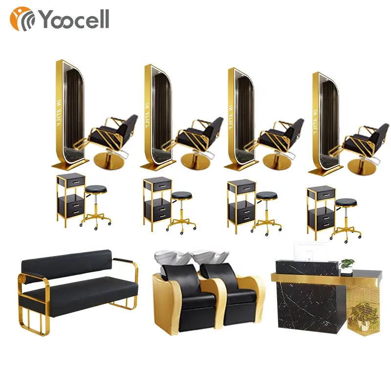 Yoocell yeni varış sıcak satış siyah ve altın toptan fiyat erkekler ve bayan yeni stil sandalye yıkama koltuğu ayna paketi