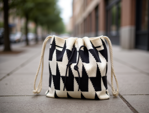 Borsa a tracolla in maglia con coulisse, motivo geometrico, in cotone, per uso quotidiano, stile femminile - Product Image 2