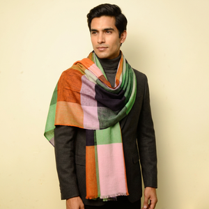 Long Scottish Green Tartan Fine Merino Wool <b>Scarf</b> for Men 70x200 Cms Designer Checkered Winter - Product Image 1