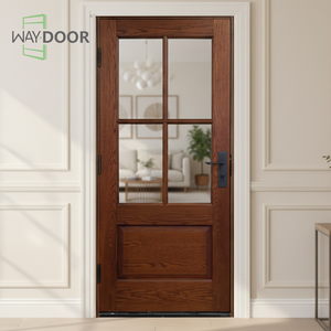 Puertas Frontales de Madera Sólida de Caoba Africana Vintage con Paneles de Vidrio para Casas, <span class=keywords><strong>Puerta</strong></span> Exterior de Madera Estándar Individual - Product Image 2