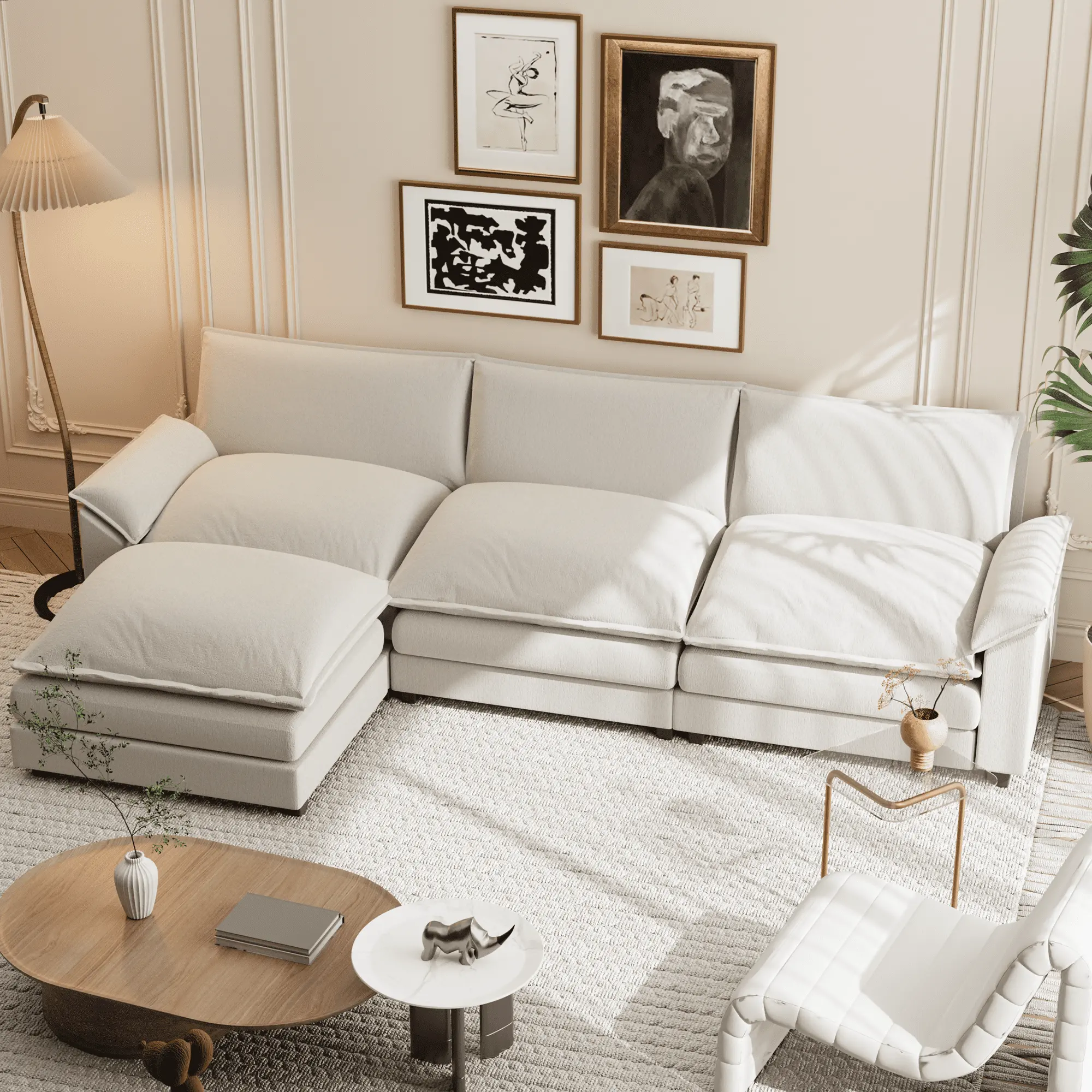 ATUNUS Nordic European Style Modern Living Room Luxury Deep Sitting Modular Leisure Sectional Sofa Set