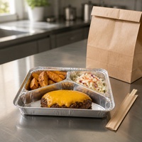 Barquette en aluminium à 3 compartiments, qualité alimentaire, côtelée avec couvercle, pour la restauration aérienne, vente en gros, OEM personnalisé