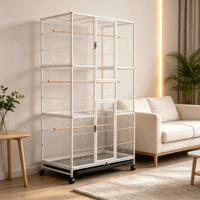 Grande cage d'élevage blanche à trois niveaux avec accessoires complets et support mobile pour l'élevage en groupe de petits et moyens perroquets
