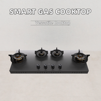 Table de cuisson à gaz moderne intelligente entièrement intégrée en acier inoxydable, puissante plaque de roche à flamme nue, gaz naturel pour les ménages