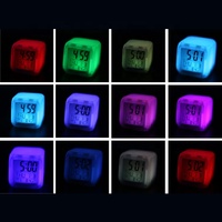 Réveil numérique LED, veilleuse avec 7 couleurs changeantes, thermomètre, Date, veilleuse, carré lumineux, alarme de bureau, 7 couleurs