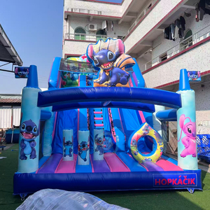 Gonfiabile per Bambini Lilo e Stitch con Scivolo d'Acqua, Combo Gonfiabile con Trampolino e Scivolo - Product Image 1