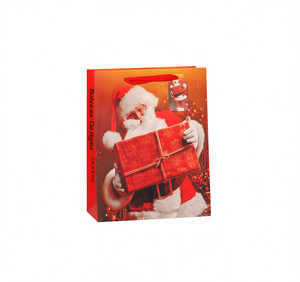 Sacchetto Regalo in Plastica per Natale e Festività, Design Rosso con Babbo Natale - Product Image 1