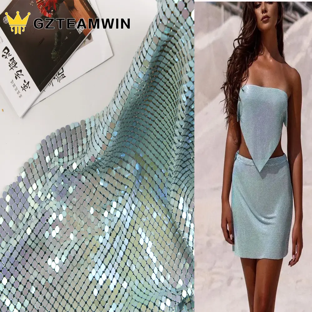 3mm toptan giysi aksesuarları kadınlar için esnek yumuşak Metal alüminyum Net örgü metalik kumaş elbise