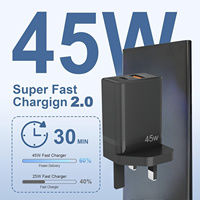 Chargeur mural USB-C PD 45W |   Adaptateur de charge rapide à 2 ports avec QC 3.0 PPS |   Prise compacte britannique pour ordinateur portable et téléphone |   Certifié UKCA