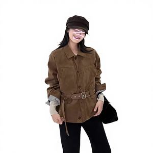 سترة YSHUO نايوي الخريفية ذات الملمس القديم من الجلد المخملي، بأزرار مفردة وحزام خصر محدد - Product Image 1